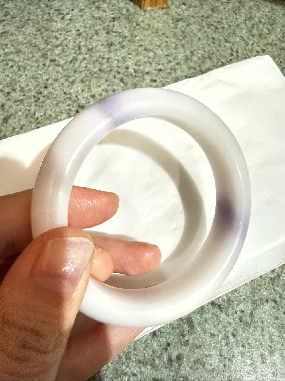 White & Lavender Natural Stone Bangle, 58.8mm inner diameter.